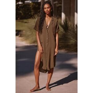 Anthropologie The Lucia Sheer Midi Dress Linen Olive Green XS NWT